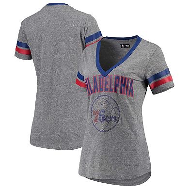 Women's G-III 4Her by Carl Banks Gray/Royal Philadelphia 76ers Walk Off Crystal Applique Logo V-Neck T-Shirt