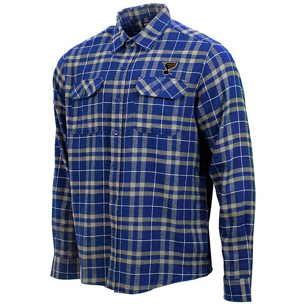 Men's Antigua Blue/Gray St. Louis Blues Ease Plaid Button-Up Long Sleeve Shirt