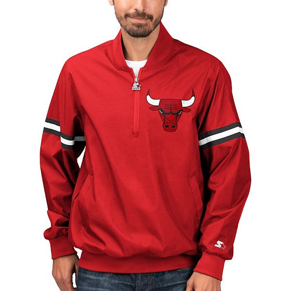 Men S Starter Chicago Bulls Red The Jet Ii Crinkle Half Zip Pullover Jacket