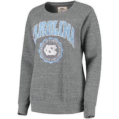 Women's Pressbox Heathered Gray North Carolina Tar Heels Edith Vintage Knobi Pullover Sweatshirt