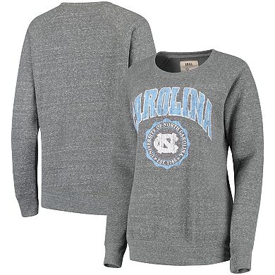 Women's Pressbox Heathered Gray North Carolina Tar Heels Edith Vintage Knobi Pullover Sweatshirt