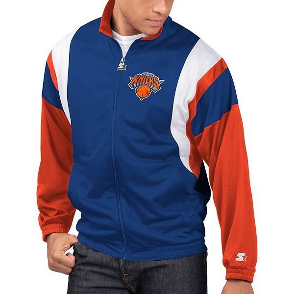 Men's Starter Blue/Orange New York Knicks Fast Break Satin Full-Snap Jacket Size: Small