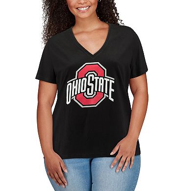 Women's Black Ohio State Buckeyes Plus Size Primary Logo V-Neck T-Shirt