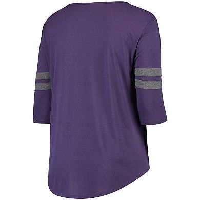Women's Purple Clemson Tigers Plus Size Drop Tail 3/4-Sleeve Stripe T-Shirt