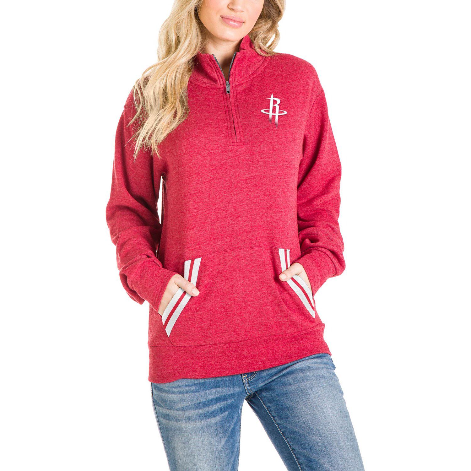 red half zip pullover women's