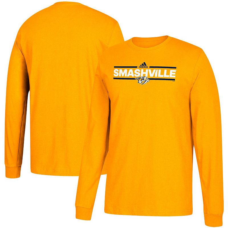 UPC 191527379646 product image for Men's adidas Gold Nashville Predators Dassler Long Sleeve T-Shirt, Size: 4XL | upcitemdb.com