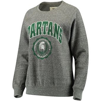 Women's Pressbox Heathered Gray Michigan State Spartans Edith Vintage Knobi Pullover Sweatshirt