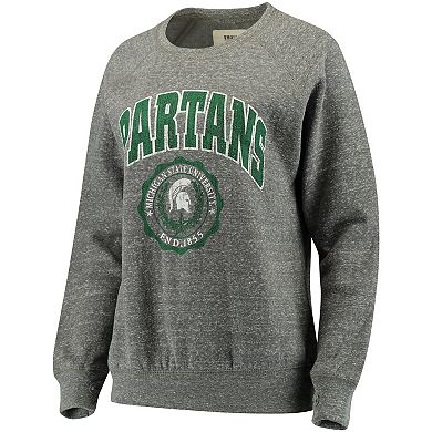 Women's Pressbox Heathered Gray Michigan State Spartans Edith Vintage Knobi Pullover Sweatshirt