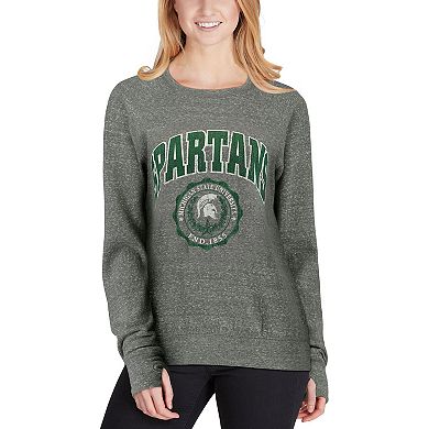 Women's Pressbox Heathered Gray Michigan State Spartans Edith Vintage Knobi Pullover Sweatshirt