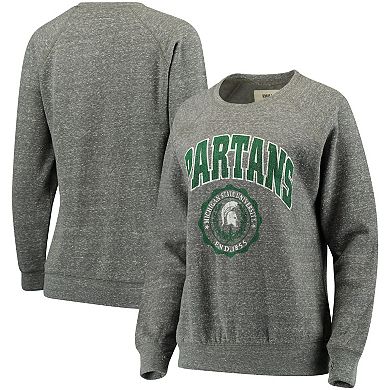 Women's Pressbox Heathered Gray Michigan State Spartans Edith Vintage Knobi Pullover Sweatshirt