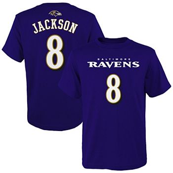 Youth Lamar Jackson Purple Baltimore Ravens Mainliner Name & Number T-Shirt