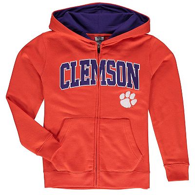 Youth Orange Clemson Tigers Applique Arch Logo Full Zip Hoodie