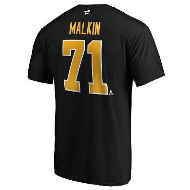 Men's Fanatics Branded Evgeni Malkin Black Pittsburgh Penguins Team Authentic Stack Name & Number T-Shirt