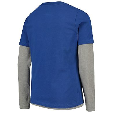 Youth Blue/Gray New York Rangers Binary 2-In-1 Long Sleeve/Short Sleeve T-Shirt Set
