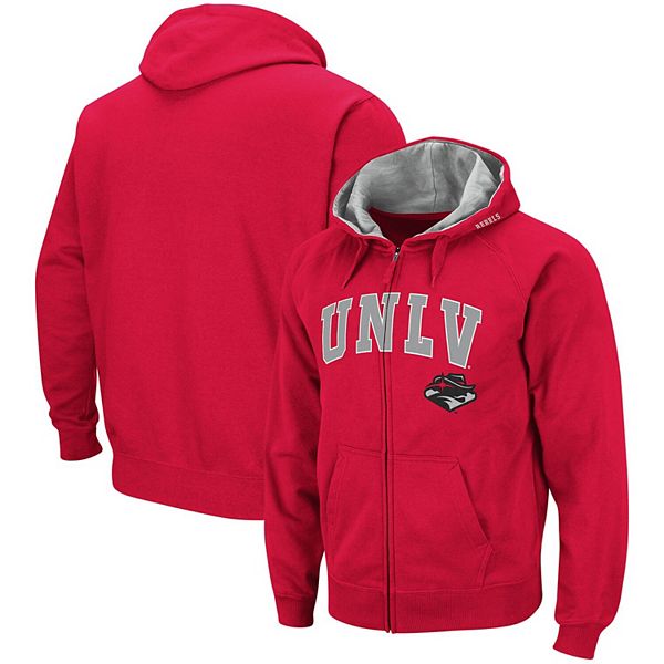 Men's Colosseum Red UNLV Rebels Arch & Logo Tackle Twill Full-Zip Hoodie