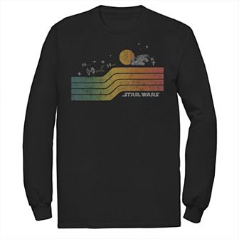 Men's Star Wars Rainbow Gradient Falcon Flyby Long Sleeve Graphic Tee