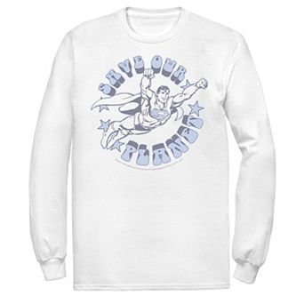 Men's DC Comics Superman Save Our Planet Circle Text Poster Long Sleeve Graphic Tee