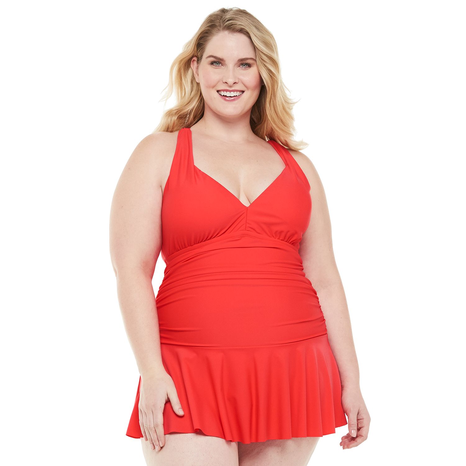 red plus size swimdress