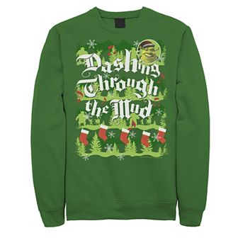 Men's Shrek Dashing Through The Mud Holiday Text Pattern Fleece