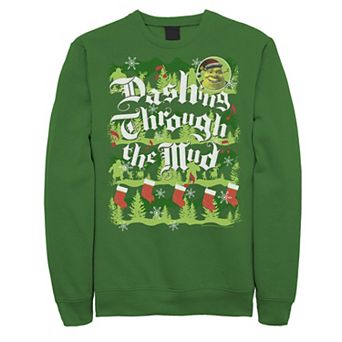 Men's Shrek Dashing Through The Mud Holiday Text Pattern Fleece