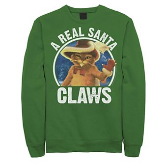 Men's Shrek Christmas Puss In Boots A Real Santa Claws Fleece
