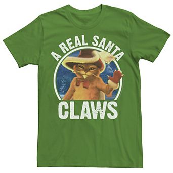 Men's Shrek Christmas Puss in Boots A Real Santa Claws Tee