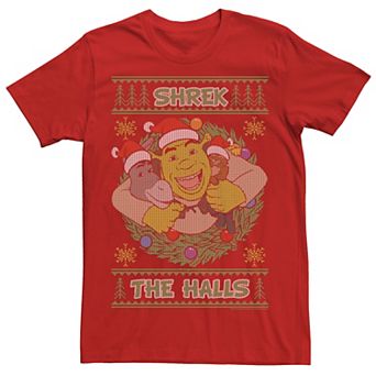 Men's Shrek the Halls Holiday Text Pattern Tee
