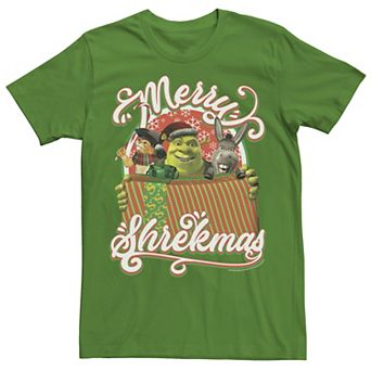 Men's Shrek Group Shot Merry Shrekmas Present Text Poster Tee