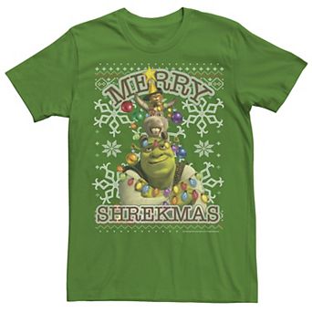 Men's Shrek Donkey & Puss Merry Shrekmas Holiday Text Poster Tee