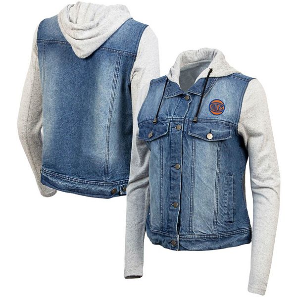 Women's Antigua Blue New York Knicks Swag Jean Bomber Jacket