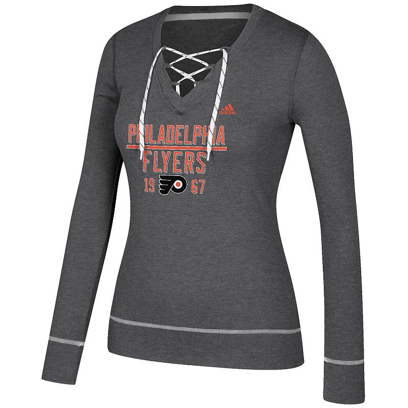 UPC 191038133249 product image for Women's adidas Heathered Gray Philadelphia Flyers Bar Down Skate Lace Long Sleev | upcitemdb.com