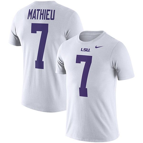Men's Nike Tyrann Mathieu White LSU Tigers Football Name & Number Performance T-Shirt