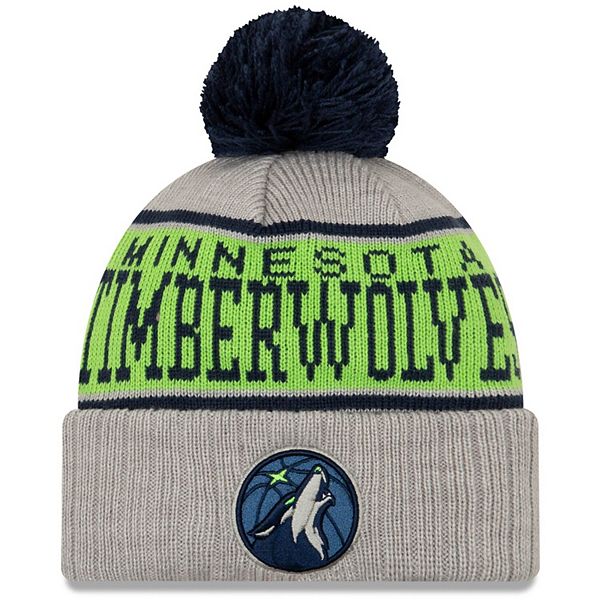 Men's New Era Gray Minnesota Timberwolves Stripe Cuffed Knit Hat with Pom