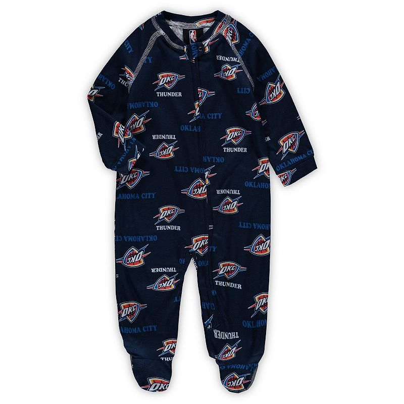 Newborn & Infant Navy Oklahoma City Thunder Zip-Up Raglan Jumper Pajamas, I