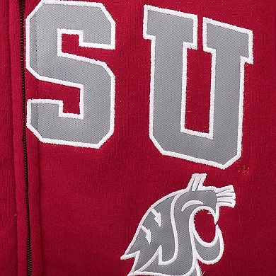 Youth Crimson Washington State Cougars Applique Arch & Logo Full-Zip Hoodie