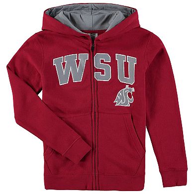 Youth Crimson Washington State Cougars Applique Arch & Logo Full-Zip Hoodie