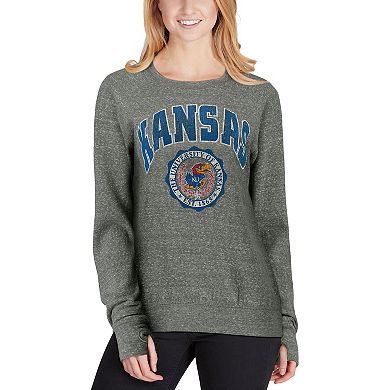Women's Pressbox Heathered Gray Kansas Jayhawks Edith Vintage Knobi Pullover Sweatshirt