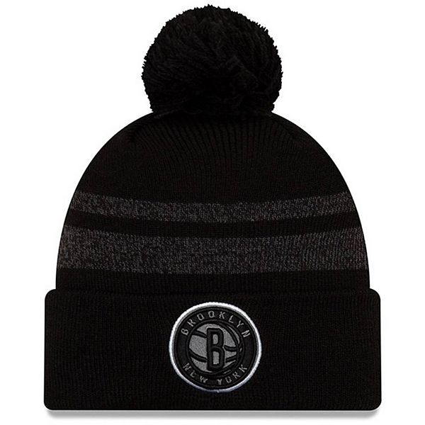 Men's New Era Black Brooklyn Nets Cuffed Knit Hat with Pom