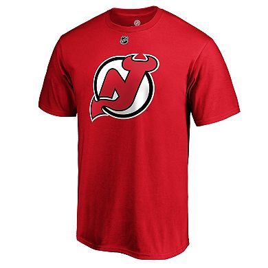 Men's Fanatics Branded Jack Hughes Red New Jersey Devils Authentic Stack Name & Number T-Shirt