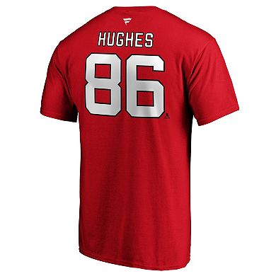 Men's Fanatics Branded Jack Hughes Red New Jersey Devils Authentic Stack Name & Number T-Shirt