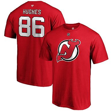 Men's Fanatics Branded Jack Hughes Red New Jersey Devils Authentic Stack Name & Number T-Shirt