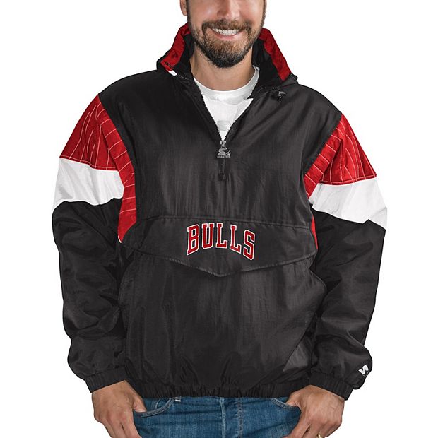 Men's Starter Black Chicago Bulls Blackout Breakaway Hooded Anorak  Quarter-Zip Jacket