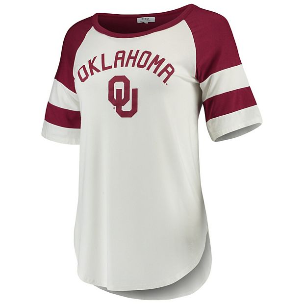 Women's White/Cardinal Oklahoma Sooners Piko Avery Football Stripe T-Shirt