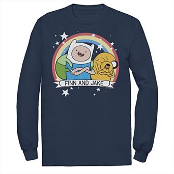 Men's Cartoon Network Adventure Time Finn & Jake Rainbow Banner Long Sleeve Tee