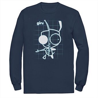 Men's Nickelodeon Invader Zim X-Ray Schematic GIR Long Sleeve Graphic Tee