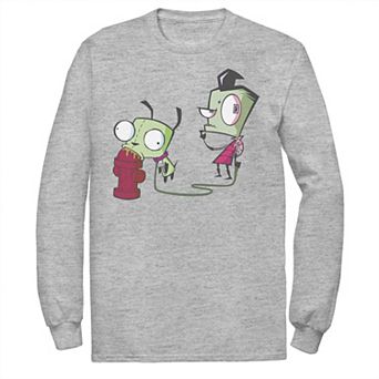Men's Nickelodeon Invader Zim Walking Gir Fire Hydrant Portrait Long Sleeve Graphic Tee