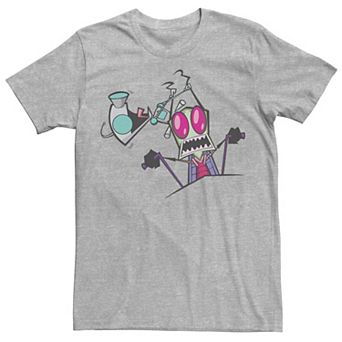 Men's Nickelodeon Invader Zim Gir Pulling Zim's Antennas Portrait Graphic Tee