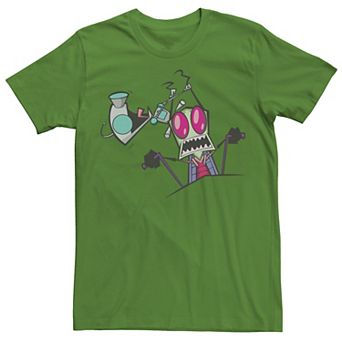 Men's Nickelodeon Invader Zim Gir Pulling Zim's Antennas Portrait Graphic Tee