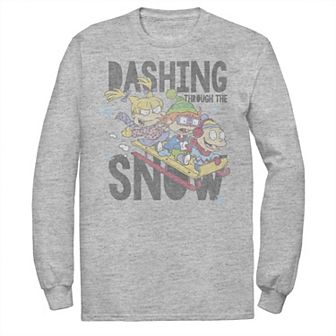 Men's Nickelodeon Rugrats Trio Dashing Through The Snow Sled Long Sleeve Graphic Tee