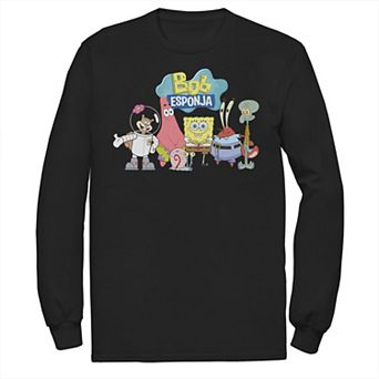 Men's Nickelodeon SpongeBob SquarePants Bob Esponja Happy Group Shot Long Sleeve Graphic Tee